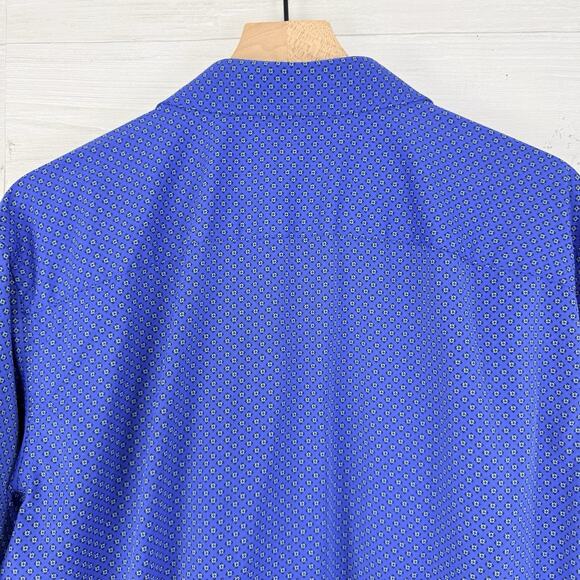 Untuckit Stanton Performance Shirt Men XL Tall Blue Printed Long Sleeves Stretch - Picture 7 of 15